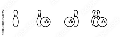 Bowling icons set. bowling ball and pin sign and symbol.