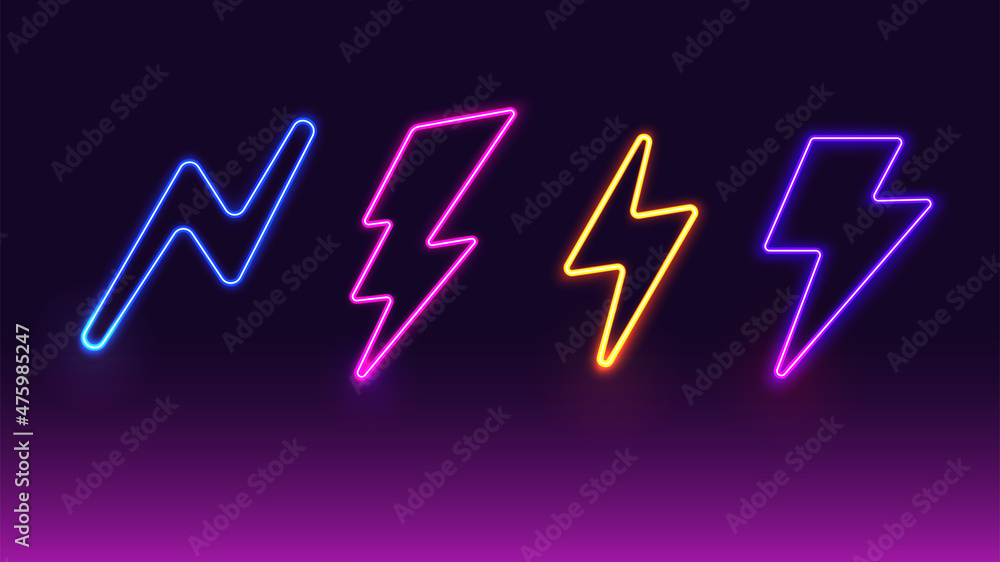 Neon lightning bolt icon sign Neon lightning bolt icon sign
