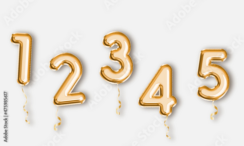 Vector set of realistic golden foil balloon number