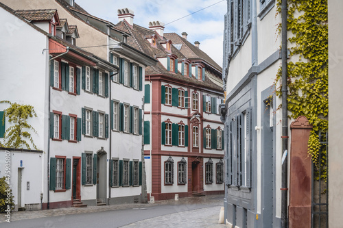 Switzerland, Basel-Stadt, Basel, Townhouses along Rittergasse street photo