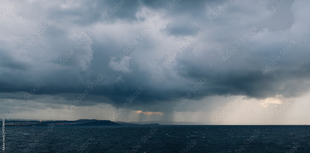 Panoramic view of thick rain clouds
