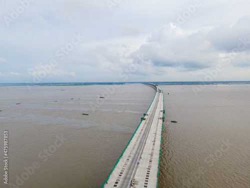 Above shot of Under Construction site of Padma Multipurpose Bridge Munshiganj, Dhaka, Bangladesh.jpg photo