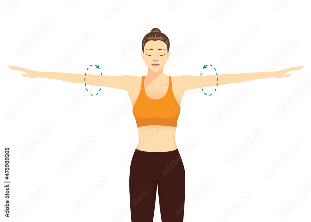 Close up of Woman doing exercise with arm circle posture for warm up