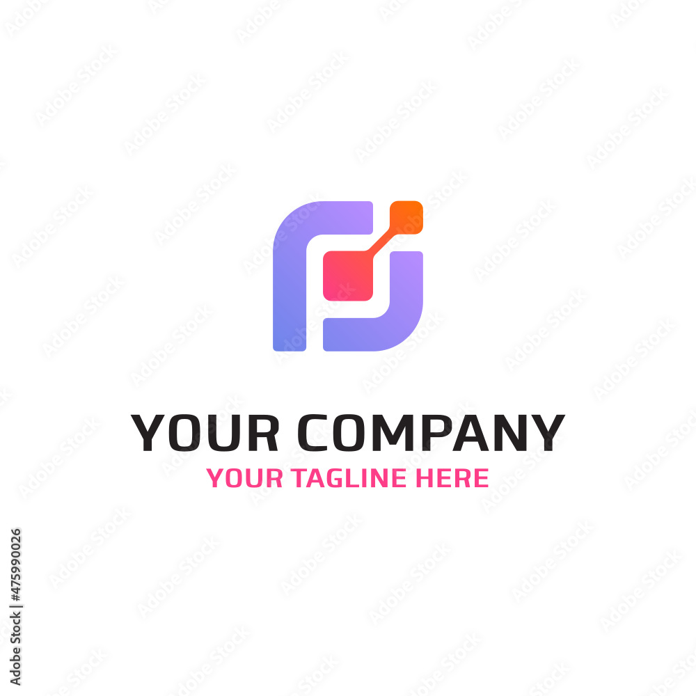 P Letter Initial Technology Data Computer Vector Abstract Illustration Logo Icon Design Template Element