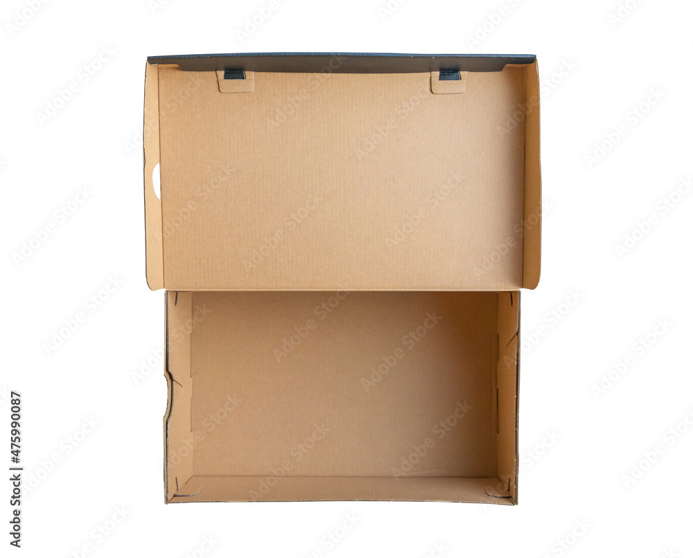 Open empty brown cardboard box isolated on white background top view