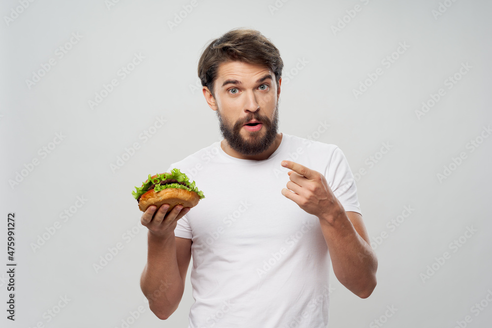 bearded man a hamburger fast food diet lunch bearded man a hamburger fast food diet lunch