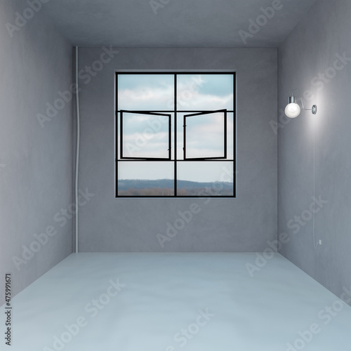 3d render, 3d illustration. Empty room or office with wood chair.