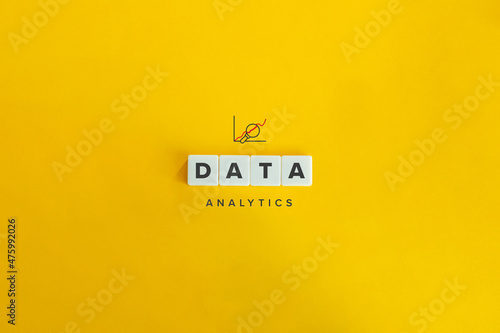 Data Analytics Banner and Icon. Block letters on bright orange background. Minimal aesthetics.