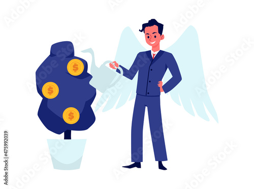 Angel investor or sponsor businessman, flat vector illustration isolated.