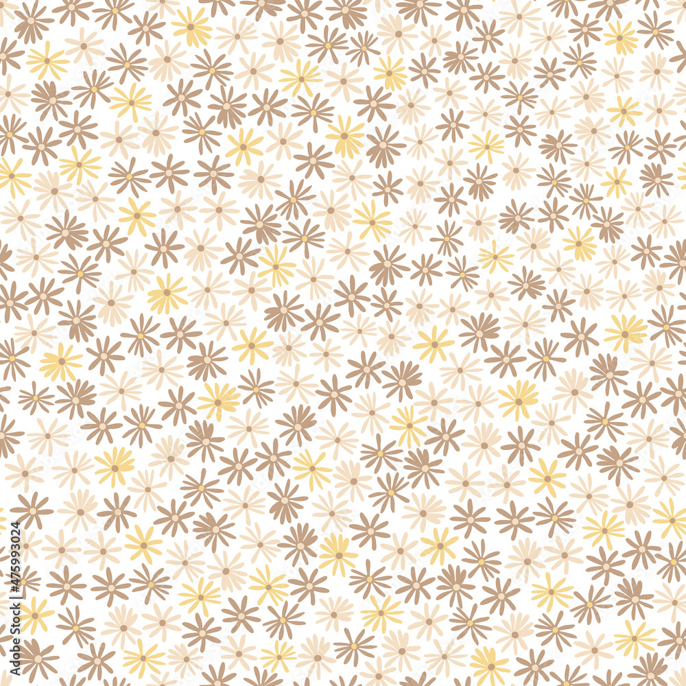 Boho earthy colours ditsy floral vector seamless pattern. Bohemian floret background. Scandinavian decorative style surface design for nursery and kids fabric.