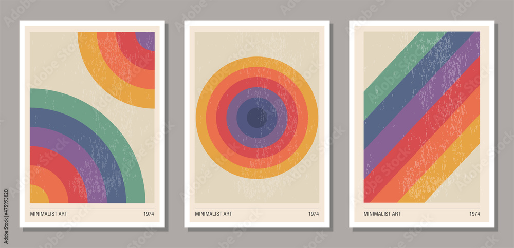 Set of minimalist geometric design poster, vector template with primitive shapes