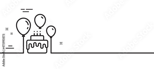 Cake line icon. Birthday events sign. Party celebration symbol. Minimal line illustration background. Cake line icon pattern banner. White web template concept. Vector