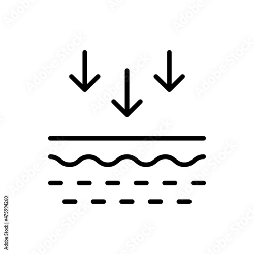 Skin Absorption Line Icon. Penetration of UV Ray to Skin Linear Pictogram. Arrow Down to Skin Layer Outline Icon. Skin Nutrition Concept. Editable Stroke. Isolated Vector Illustration