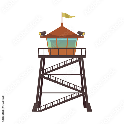 Fototapet Observation tower for hunters or for rangers, flat vector illustration isolated