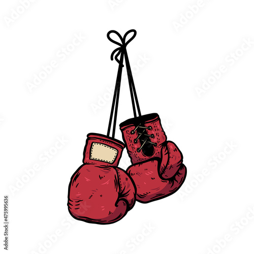 Illustration of retro style boxing gloves. Design element for logo, label, sign, emblem. Vector illustration