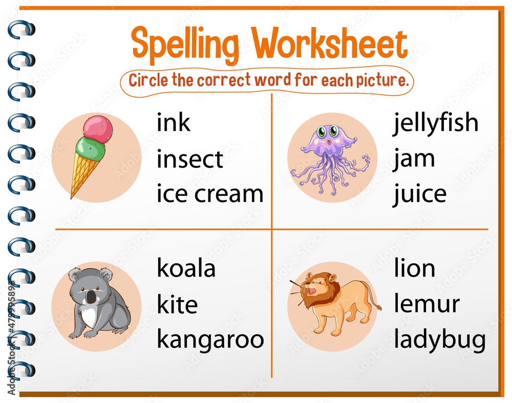 Naklejka premium Spelling worksheet template for kids