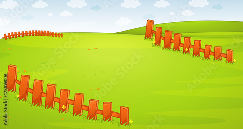 Blank meadow with wooden fences