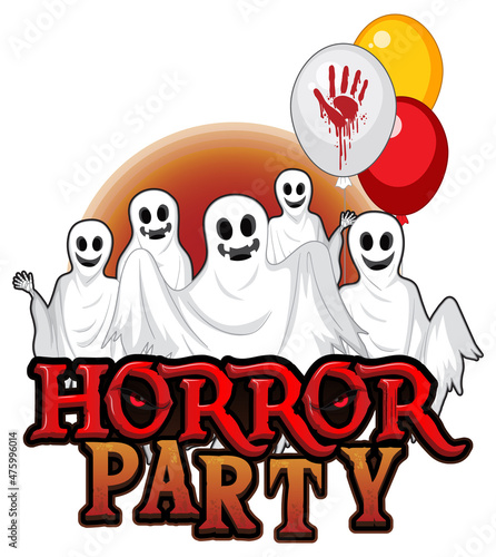 Halloween ghost with Horror Party word logo