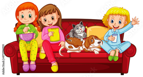 Happy family cartoon character on white background