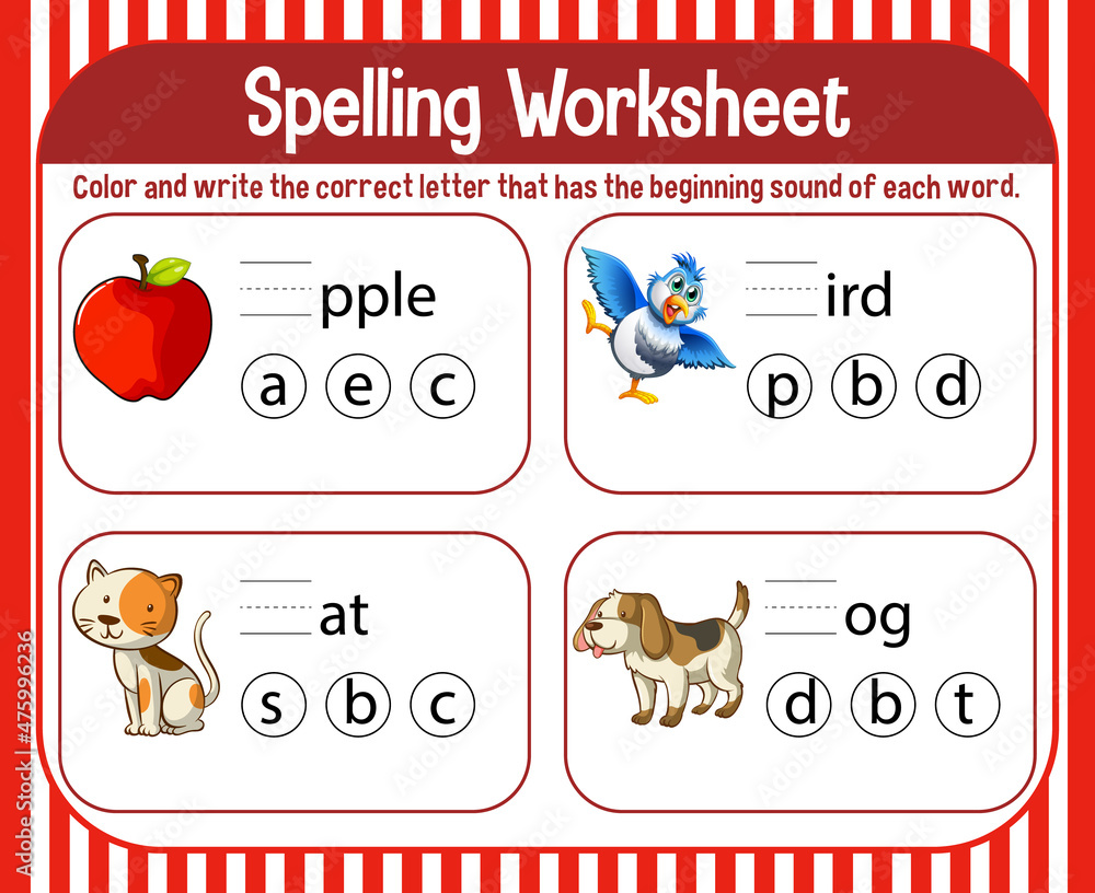 Spelling worksheet template for kids Stock Vector Adobe Stock