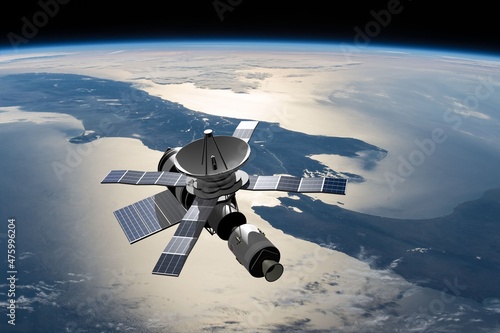 A modified version of Skylab - satellite laboratory for scientific experiments, orbiting over New Zealand - 3D Scene. Elements of this illustration furnished by NASA.