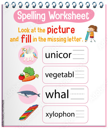 Spelling worksheet template for kids