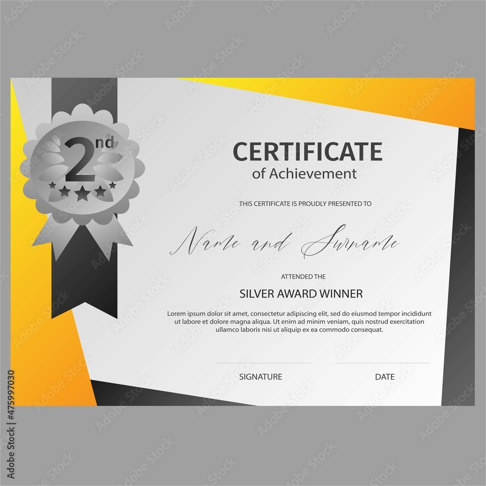 Certificate of Achievement 2nd winner award template vector ...