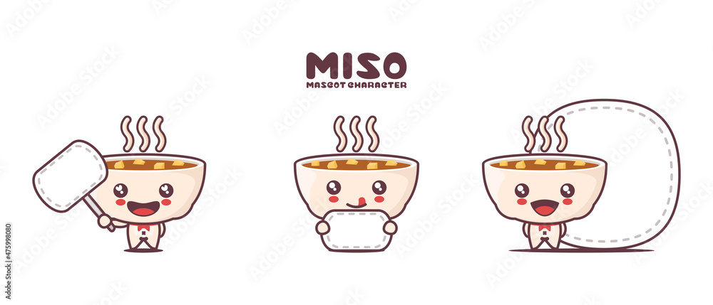 vector miso soup cartoon mascot, with blank board banner