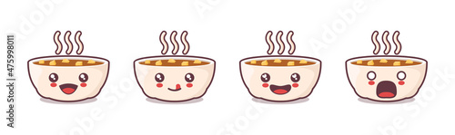 vector miso soup cartoon mascot, with different facial expressions