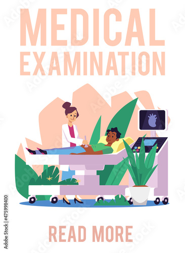 Medical examination and x-ray scan banner or poster, flat vector illustration.