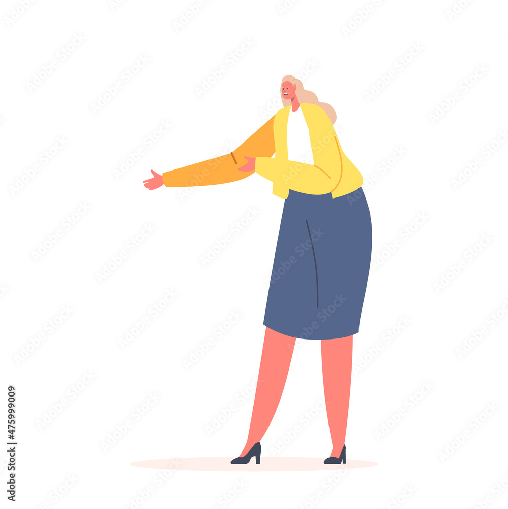 Mature Female Character Wear Yellow Jacket and Skirt Gesturing with Arms, Solve Issues, Explain Something, Businesswoman Mature Female Character Wear Yellow Jacket and Skirt Gesturing with Arms, Solve Issues, Explain Something, Businesswoman