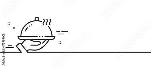 Restaurant food line icon. Dinner sign. Hotel room service symbol. Minimal line illustration background. Restaurant food line icon pattern banner. White web template concept. Vector