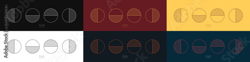 Set of linear sun logos. Daylight source. Modern minimalistic style. Vector illustration