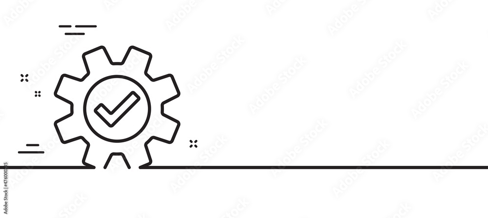 Cogwheel line icon. Approved Service sign. Transmission Rotation Mechanism symbol. Minimal line illustration background. Service line icon pattern banner. White web template concept. Vector