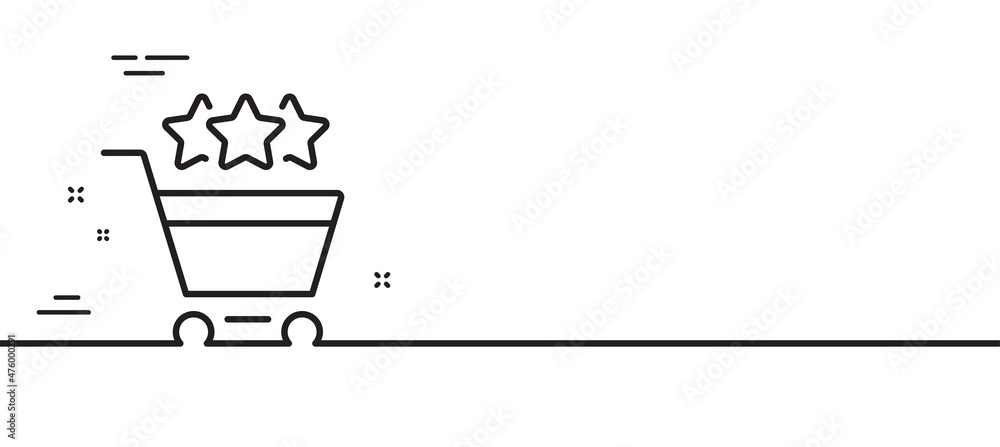 Shopping cart stars rating line icon. Customer rank sign. Supermarket ranking symbol. Minimal line illustration background. Shopping rating line icon pattern banner. White web template concept. Vector Shopping cart stars rating line icon. Customer rank sign. Supermarket ranking symbol. Minimal line illustration background. Shopping rating line icon pattern banner. White web template concept. Vector