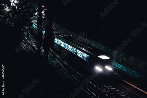 Night train leaving the station. Athens, GR  by night  photo