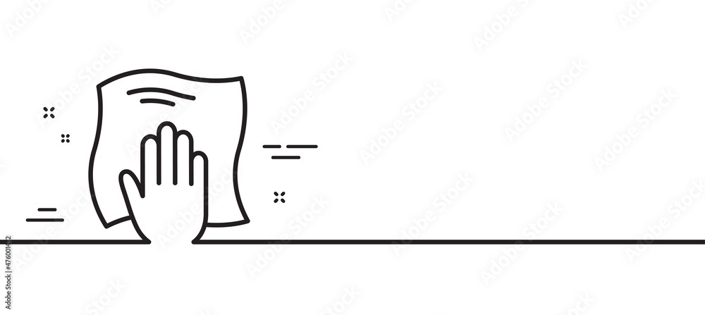 Cleaning cloth line icon. Wipe with a rag symbol. Housekeeping equipment sign. Minimal line illustration background. Washing cloth line icon pattern banner. White web template concept. Vector Cleaning cloth line icon. Wipe with a rag symbol. Housekeeping equipment sign. Minimal line illustration background. Washing cloth line icon pattern banner. White web template concept. Vector