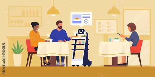 AI robot serving food in a restaurant