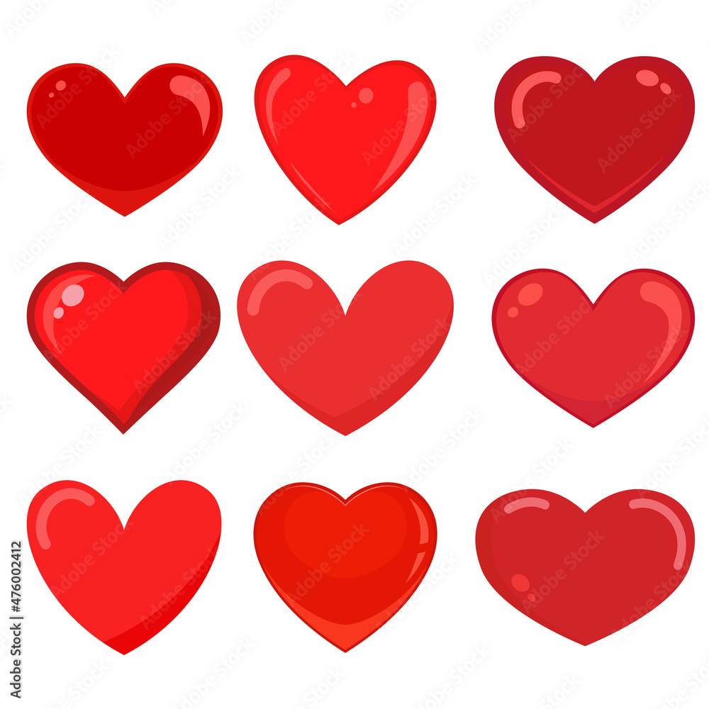 Collection different  red hearts
