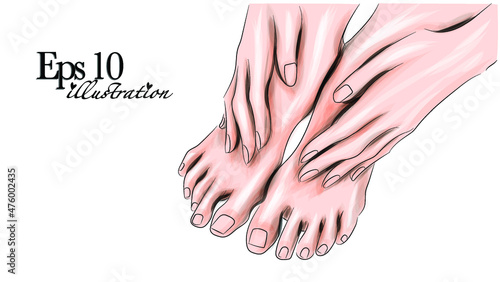 Female hands and feet. Manicure and pedicure concept. Vector Illustration 