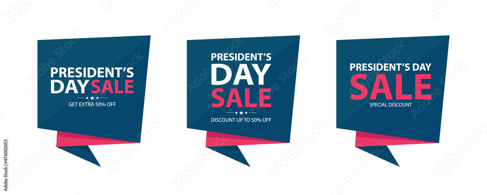 President's Day Sale Set. Special offer labels for discount shopping, sale promotion, advertising and holiday shopping. Presidents day sales events commercial signs. Vector illustration.