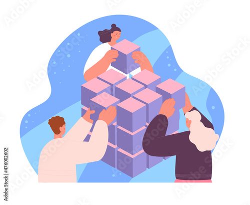 Team coworking process. Collaboration and management, group problem solution and communication. Help in job abstract utter vector concept