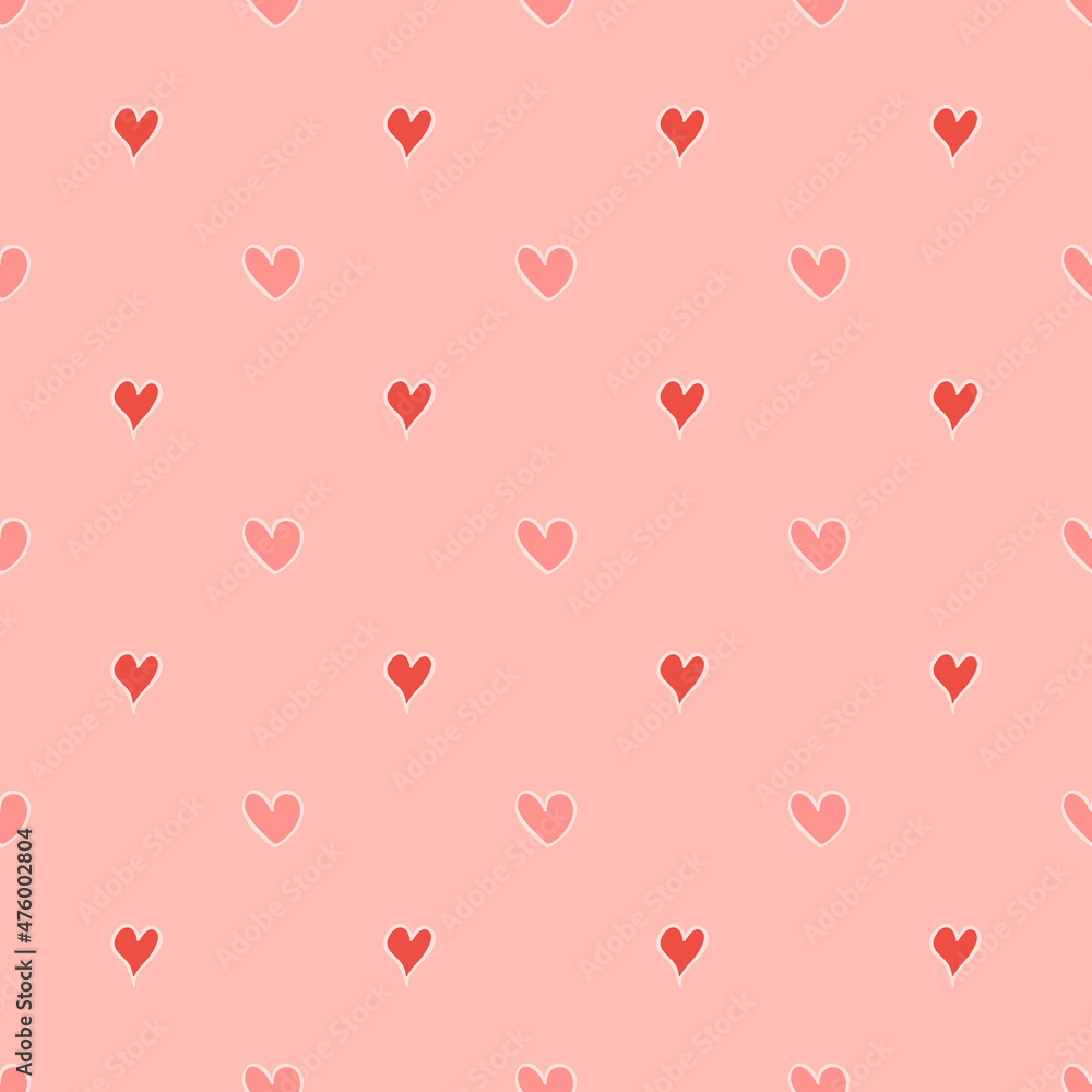 Seamless pattern with hand-drawn hearts in boho style.