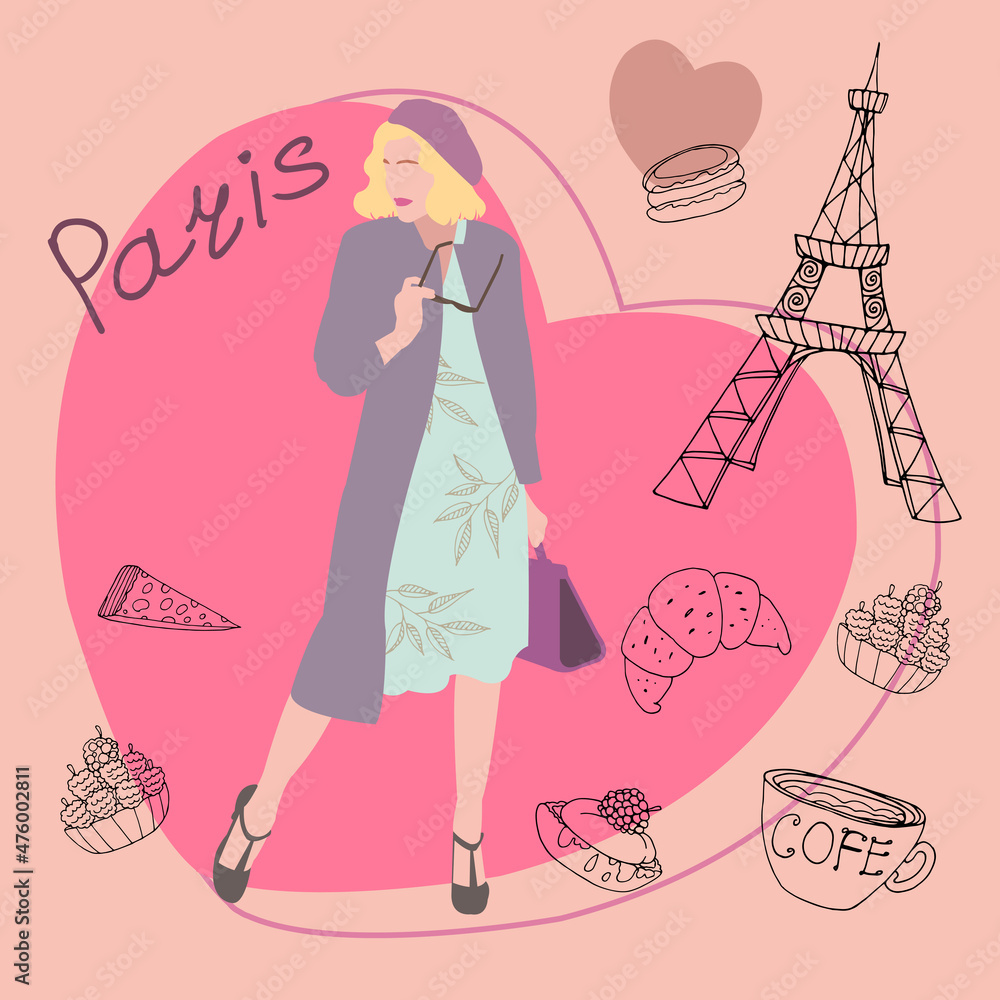 vector illustration of a girl in paris