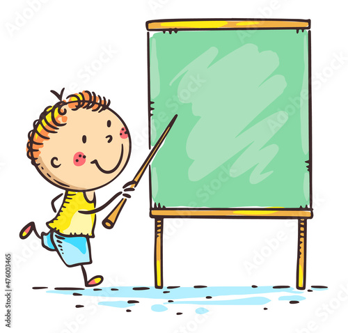 Doodle kid, student, schoolboy at the blackboard
