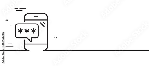 Phone password line icon. Cyber defence sign. Mobile protection symbol. Minimal line illustration background. Phone password line icon pattern banner. White web template concept. Vector