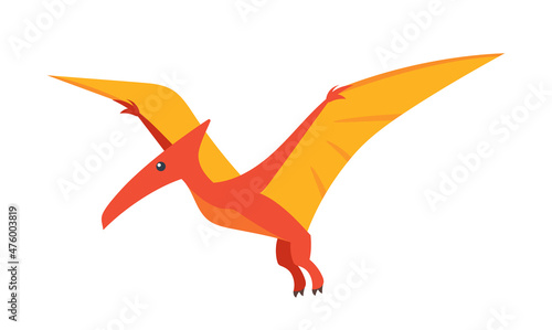 Pterodactyl Dinosaur Isolated on White Background. Prehistoric Wild Flying Animal, Ancient Giant Bird, Jurassic Creature