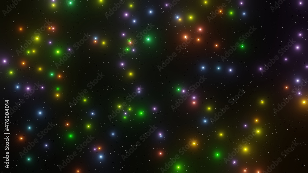 Colorful glowing star cluster with starry space in background (3D Rendering)