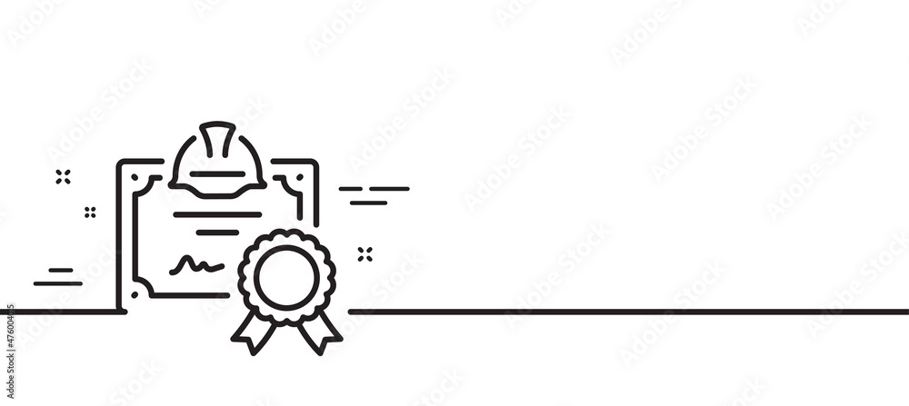 Engineering certificate line icon. Technical documentation sign. Construction award symbol. Minimal line illustration background. Certificate line icon pattern banner. Vector