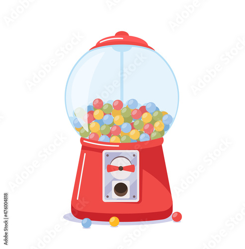 Red Gumball Machine with Transparent Round Glass and Coin Slot, Candy Dispenser with Colorful Rainbow Bubble Gums
